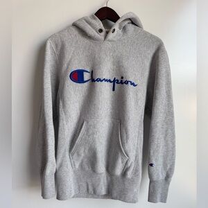 Champion Men‎ Small Reverse Weave Warm Up Heather Gray Hoodie Logo NEW Classic